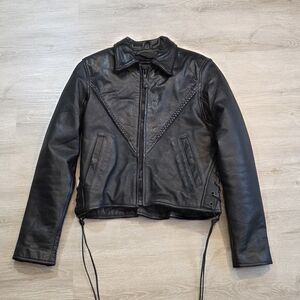 Womens Leather Gallery Leather Jacket Biker Western Zip Out Lining Black Small